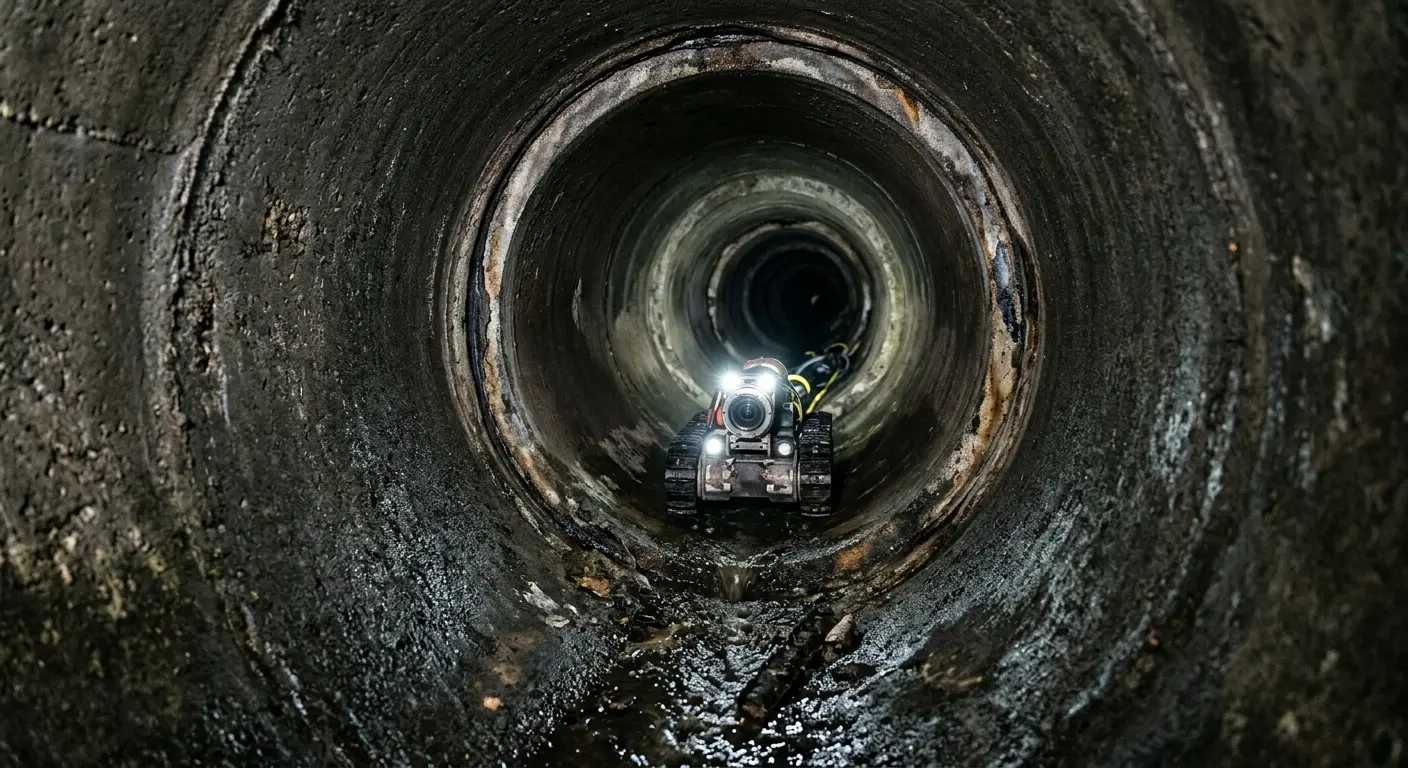 Robotic sewer camera inspecting pipe interior for Drain Snake Service in Rye